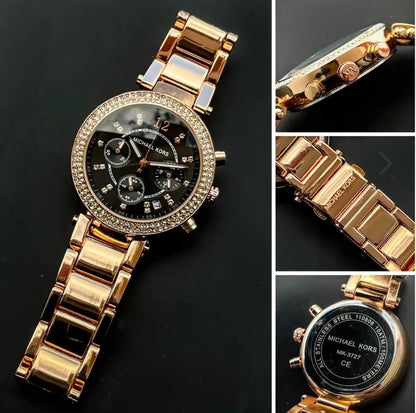 Michael Kors Rose Gold Black Dial Chronograph Watch