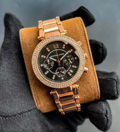 Michael Kors Rose Gold Black Dial Chronograph Watch