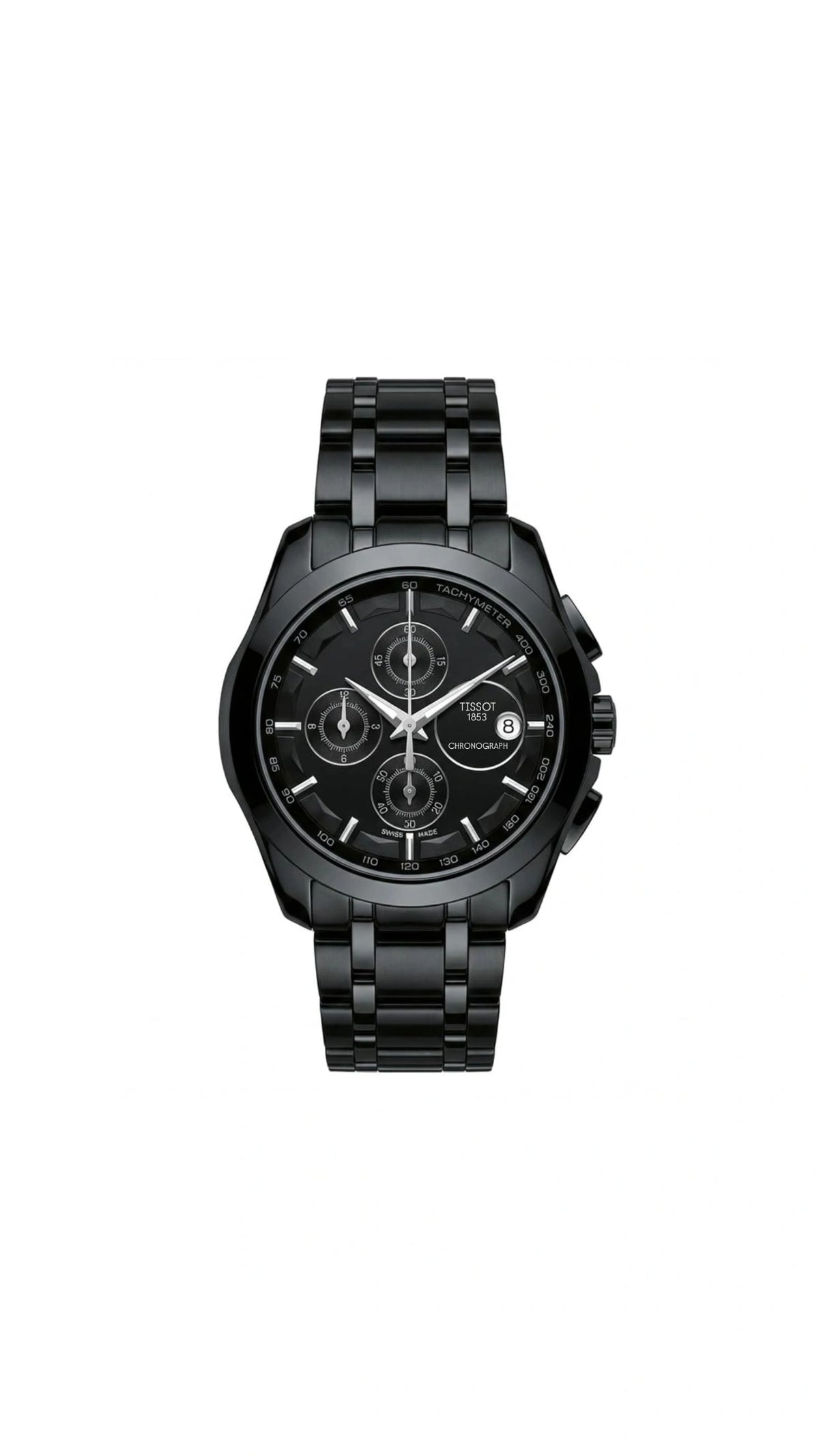 Tissot Style All-Black Chronograph Stainless Steel Bracelet Watch