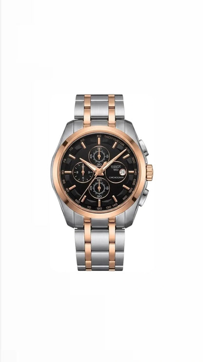 Tissot Style Two-Tone Chronograph Black Dial Stainless Steel Watch