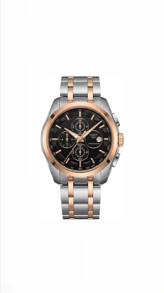 Tissot Style Two-Tone Chronograph Black Dial Stainless Steel Watch