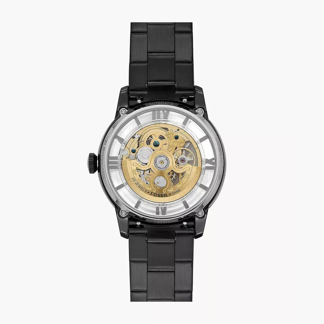 Fossil Black Stainless Steel Skeleton Dial Analog Watch for Men
