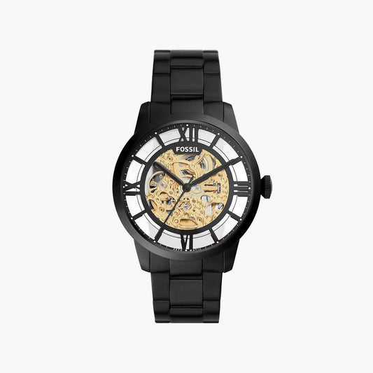 Fossil Black Stainless Steel Skeleton Dial Analog Watch for Men