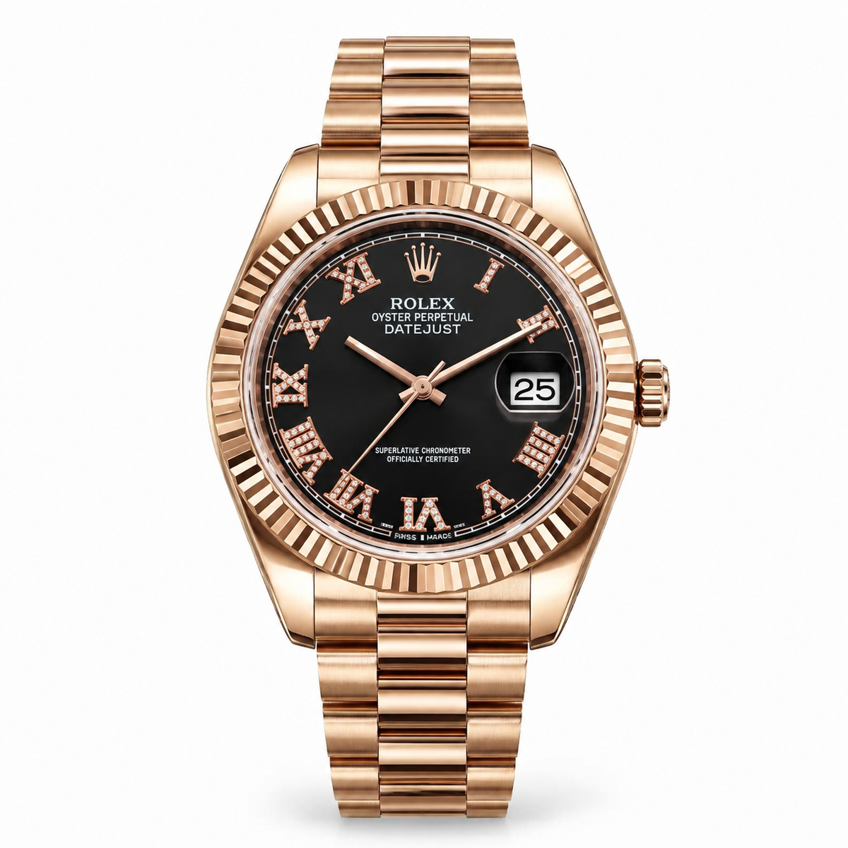Rolex Datejust Black Dial With  Gold President Bracelet Watch