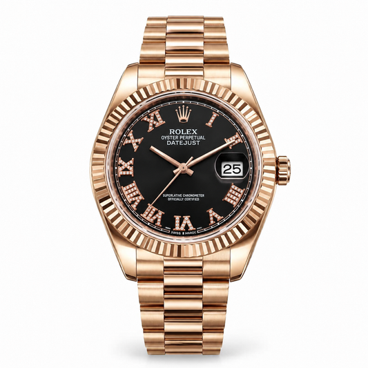 Rolex Datejust Black Dial With  Gold President Bracelet Watch