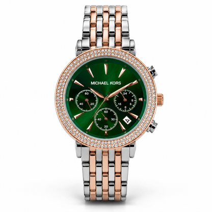 Michael Kors Green Dial Darci Chronograph Two Tone Watch