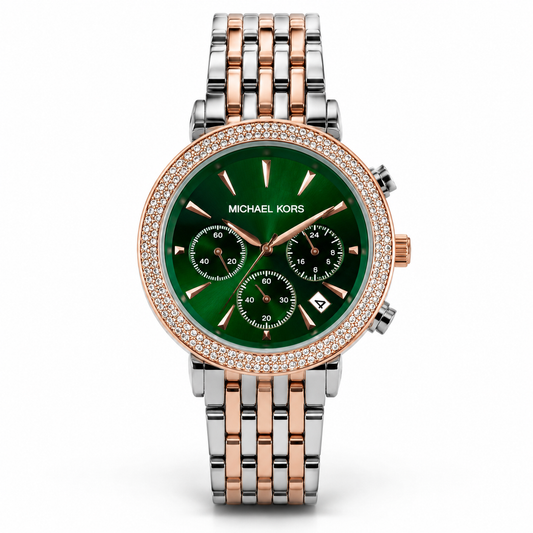 Michael Kors Green Dial Darci Chronograph Two Tone Watch