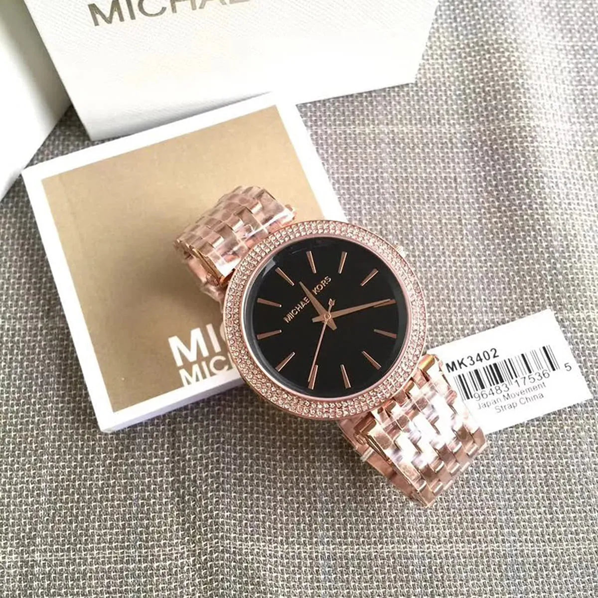 Michael Kors Rose Darci Gold Black Dial Crystal Watch