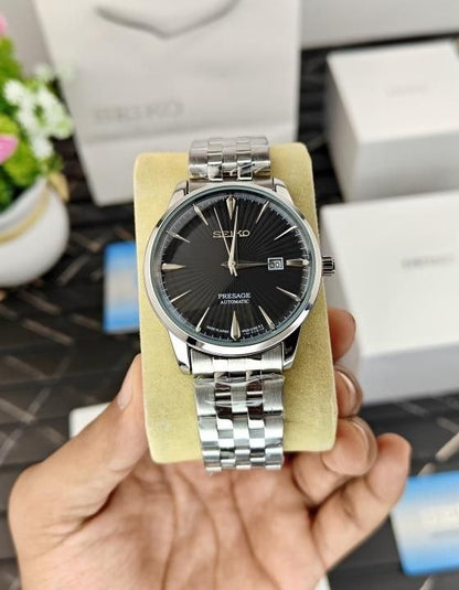 Seiko Persage Silver Tone Black Dial Mens Watch