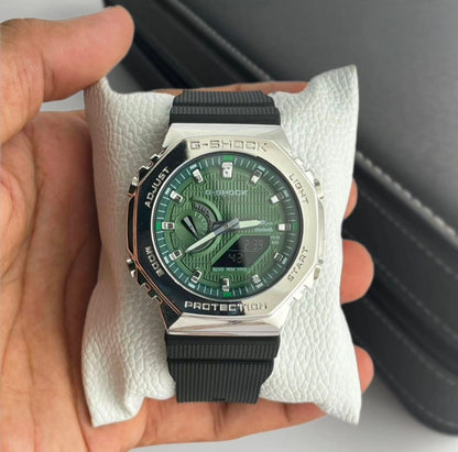 G-Shock Green Dial Metal Analog-Digital Resin Strap Watch for Men