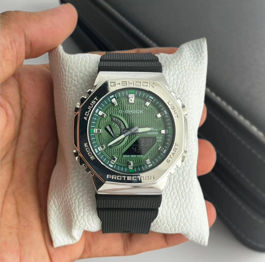 G-Shock Green Dial Metal Analog-Digital Resin Strap Watch for Men