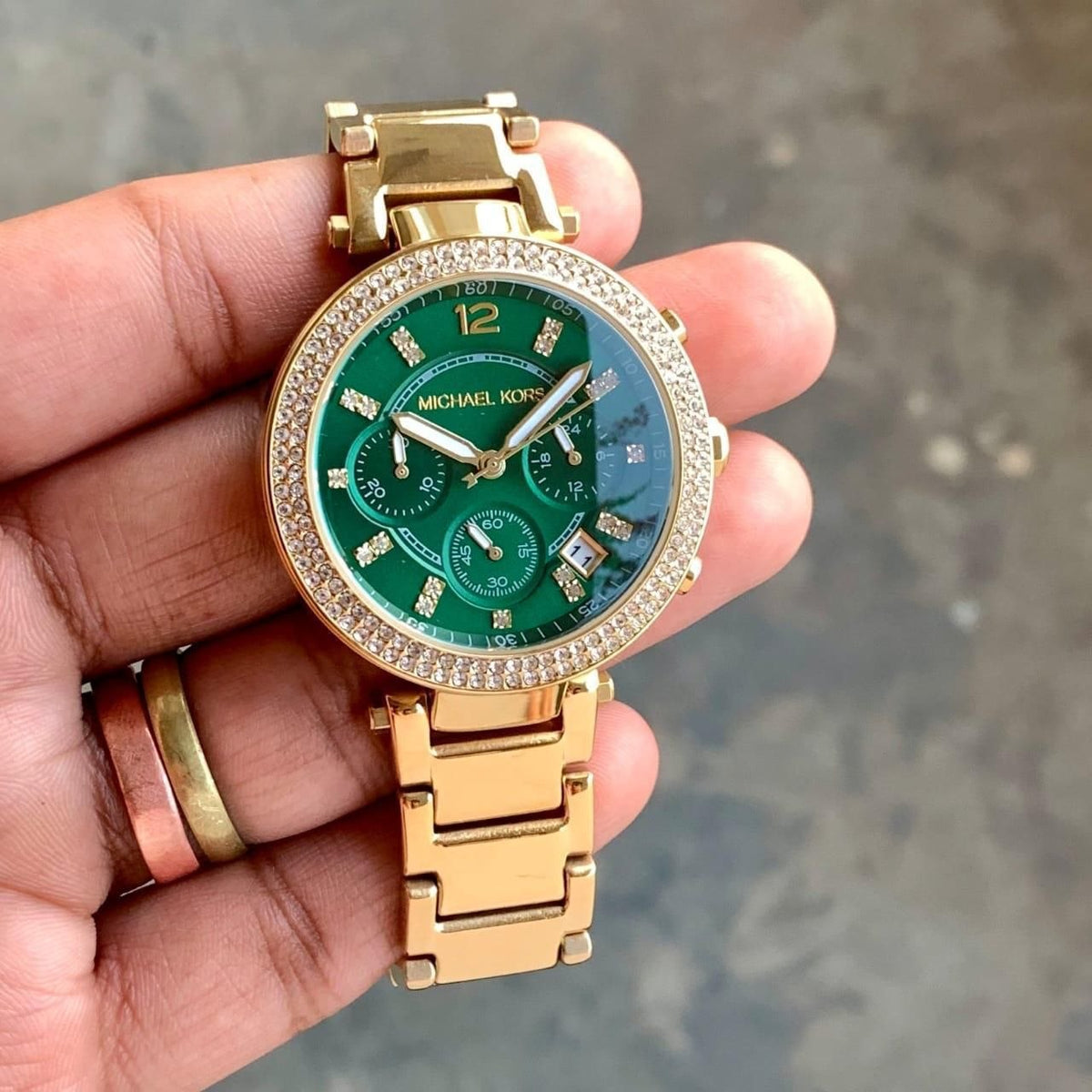 Michael Kors Parker  Green With Gold Strap Chronograph Watch