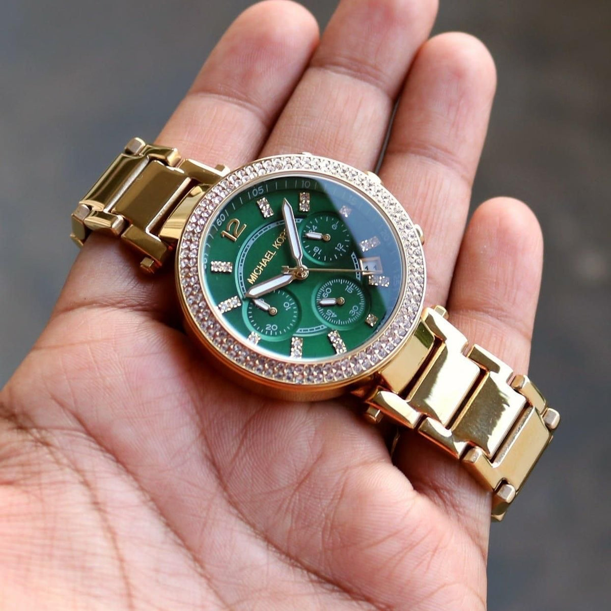 Michael Kors Parker  Green With Gold Strap Chronograph Watch