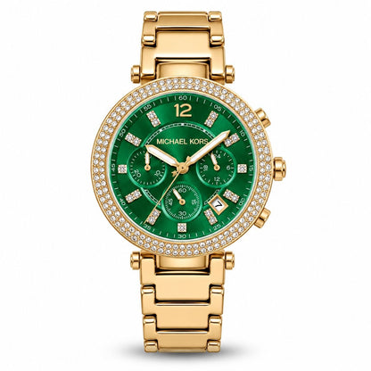 Michael Kors Parker  Green With Gold Strap Chronograph Watch