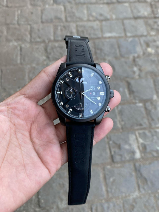 TAG Heuer CR7 Black Dial Black Leather Strap Chronograph Watch for Men