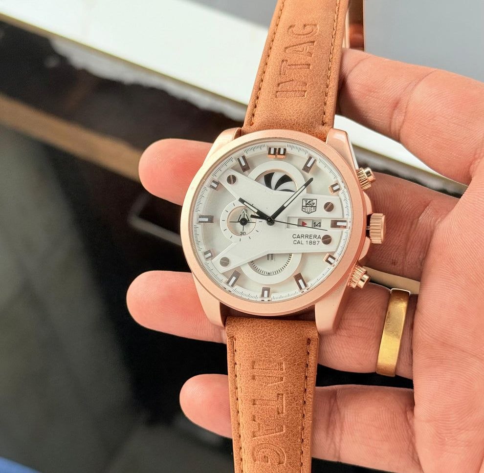 TAG Heuer CR7 White Dial Brown Leather Strap Chronograph Watch for Men