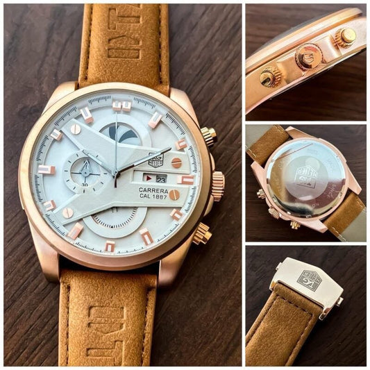 TAG Heuer CR7 White Dial Brown Leather Strap Chronograph Watch for Men
