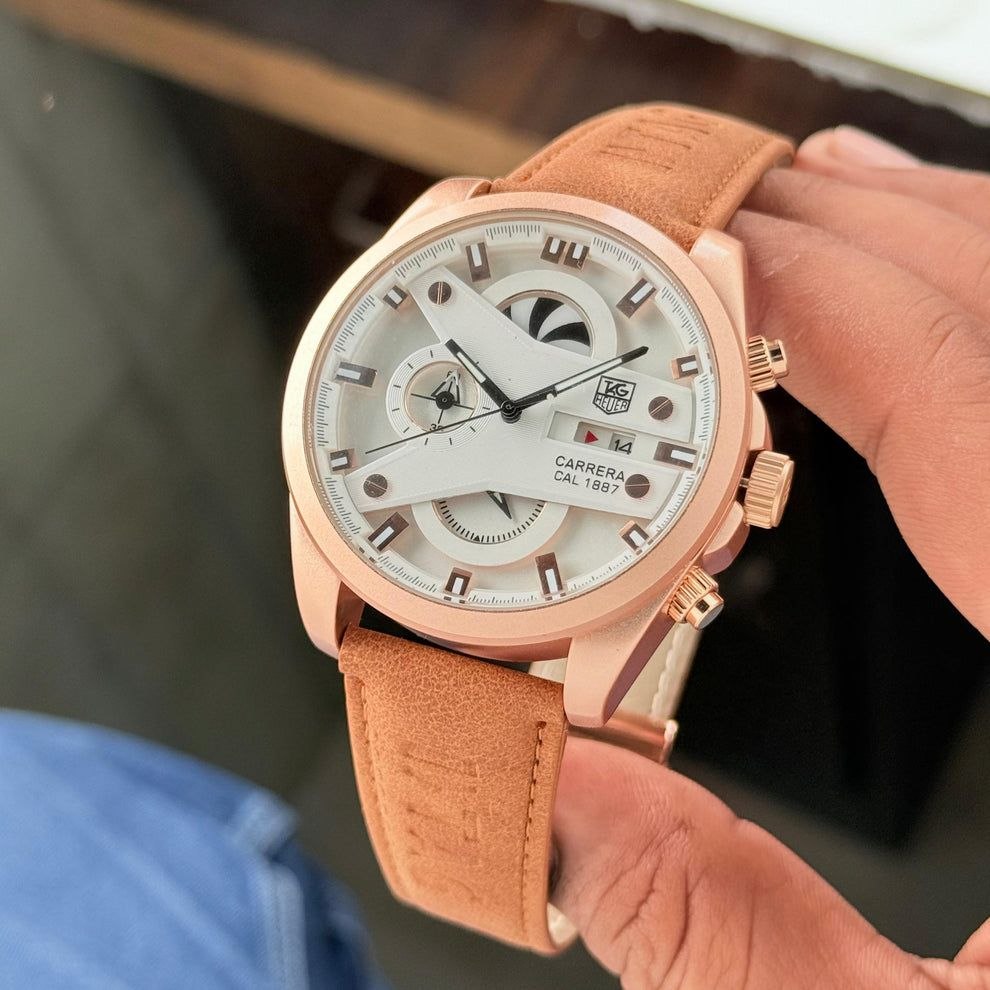TAG Heuer CR7 White Dial Brown Leather Strap Chronograph Watch for Men