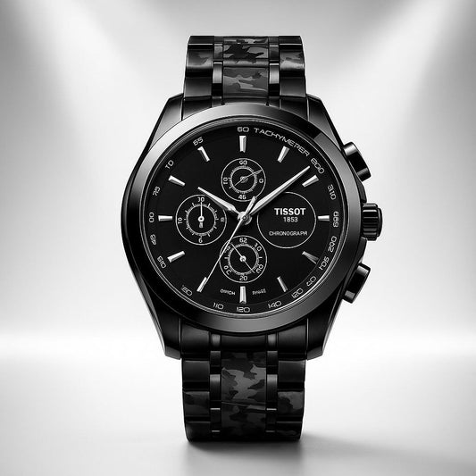 Tissot Style All-Black Chronograph Stainless Steel Bracelet Watch