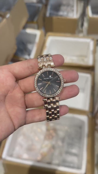Michael Kors Gold Black Dial Crystal Watch