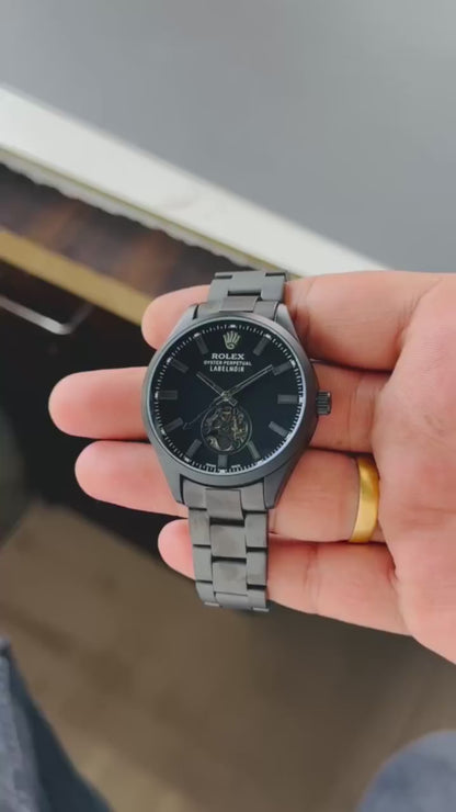 Rolex Oyster Perpetual Black Dial Open-Heart Automatic Stainless Steel Watch