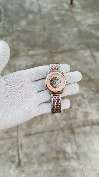 Fossil Two Tone Rose Gold Skeleton Dial Watch