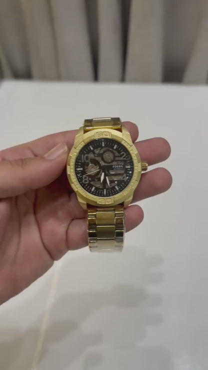 Luxury Gold Skeleton Dial Automatic Style Watch with Metal Strap