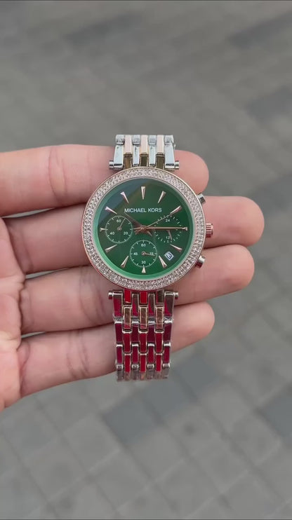 Michael Kors Green Dial Darci Chronograph Two Tone Watch