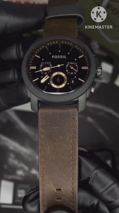 Fossil Brown Leather Multifunction Dial Black Case Watch for Men