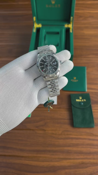Rolex Sky-Dweller Black Dial Jubilee Bracelet Stainless Steel Watch