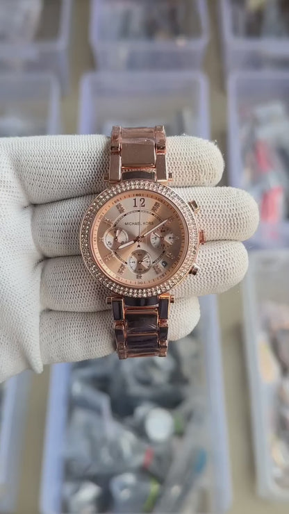 Michael Kors Rose Gold Transparent Strap Chronograph Watch