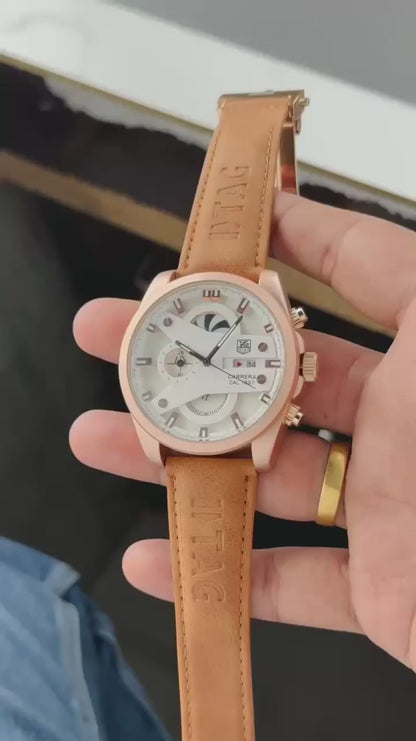 TAG Heuer CR7 White Dial Brown Leather Strap Chronograph Watch for Men