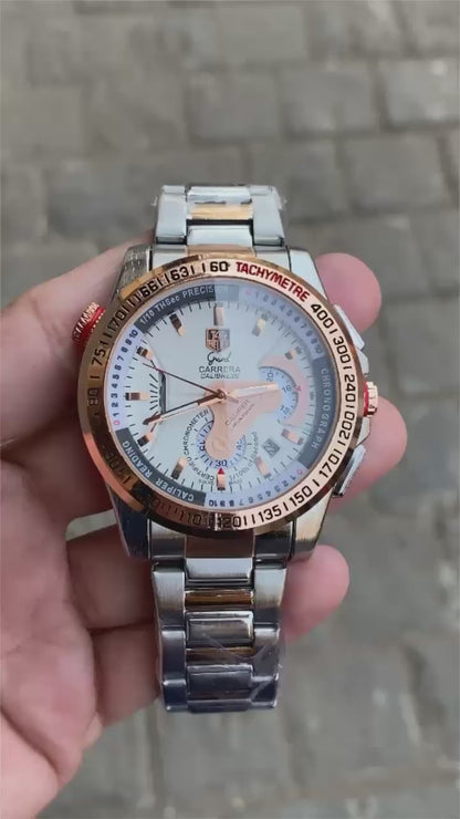 TAG Carrera Style Two-Tone Chronograph Tachymeter Bezel Stainless Steel Watch