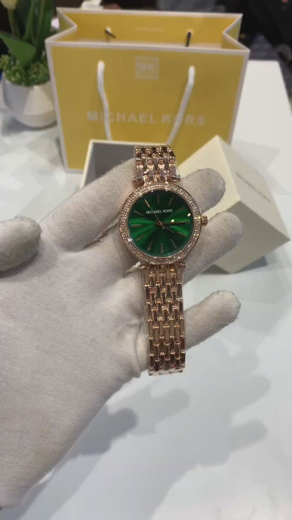 Michael Kors Gold Green Dial Crystal Watch
