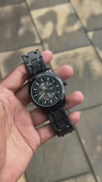 Tissot Style Skeleton Dial Automatic Black Stainless Steel