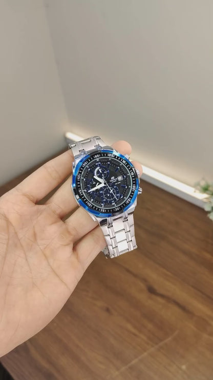 Casio Edifice Blue Black Chronograph Steel Watch