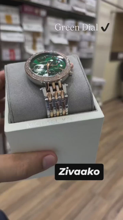 Michael Kors Green Dial Chronograph Two Tone Watch