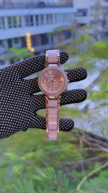 Michael Kors Rose Gold Chronograph Crystal Watch