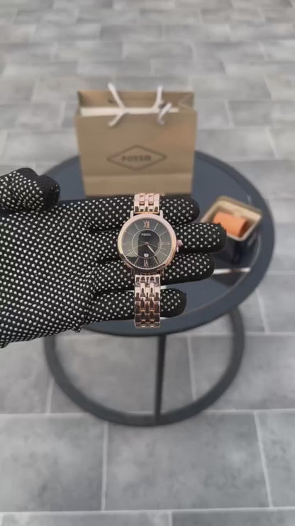 FOSSIL WOMEN – BLACK DIAL ROSE GOLD EDITION