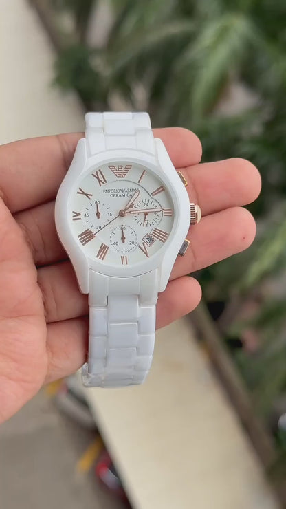 Emporio Armani White Ceramic Chronograph Men Watch