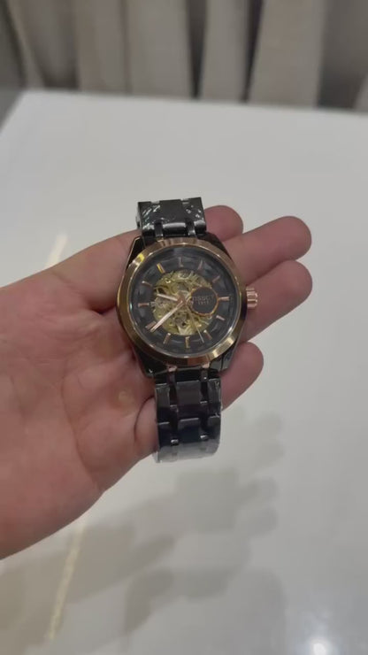 Tissot Style Skeleton Dial Automatic Black Stainless Steel Designer Watch