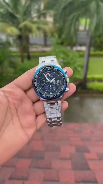 Casio Edifice Blue Black Chronograph Steel Watch