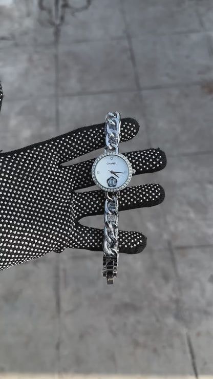 Chanel Silver Chain Diamond Dial Watch