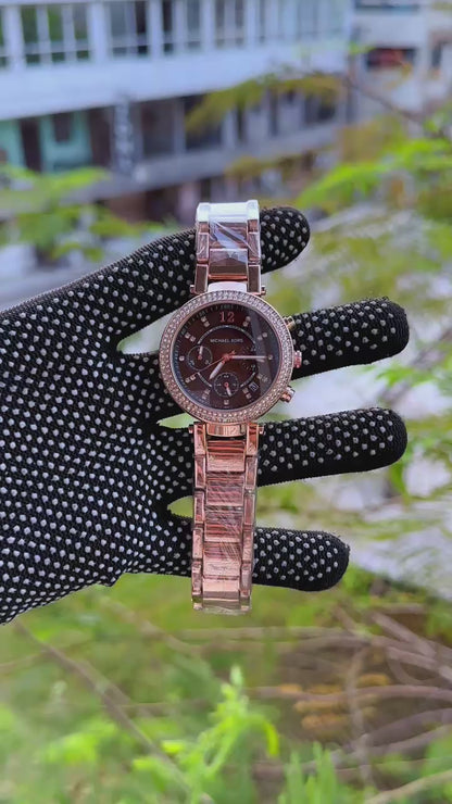 Michael Kors Rose Gold Black Dial Chronograph Watch
