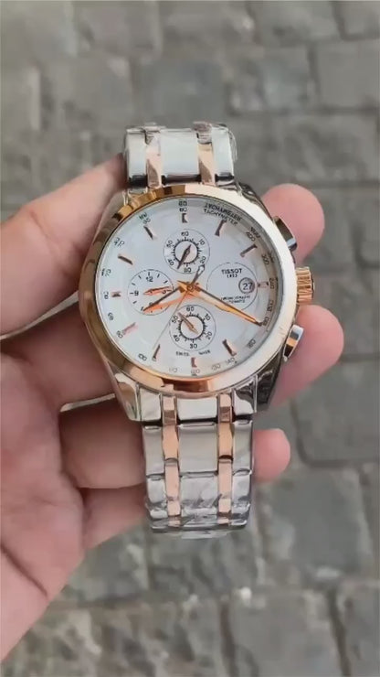 Tissot Style Two-Tone Chronograph White Dial Stainless Steel Watch