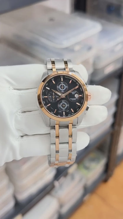 Tissot Style Two-Tone Chronograph Black Dial Stainless Steel Watch