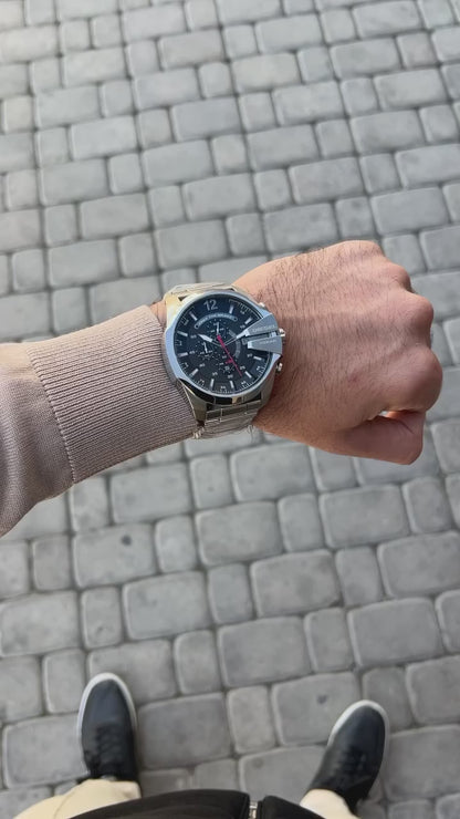 Diesel Mega Chief Silver Black Chronograph Watch