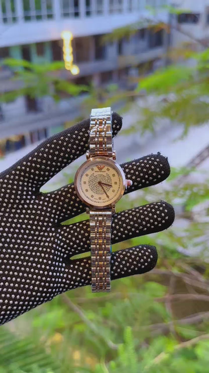 Emporio Armani Rose Gold Two Tone Crystal Watch