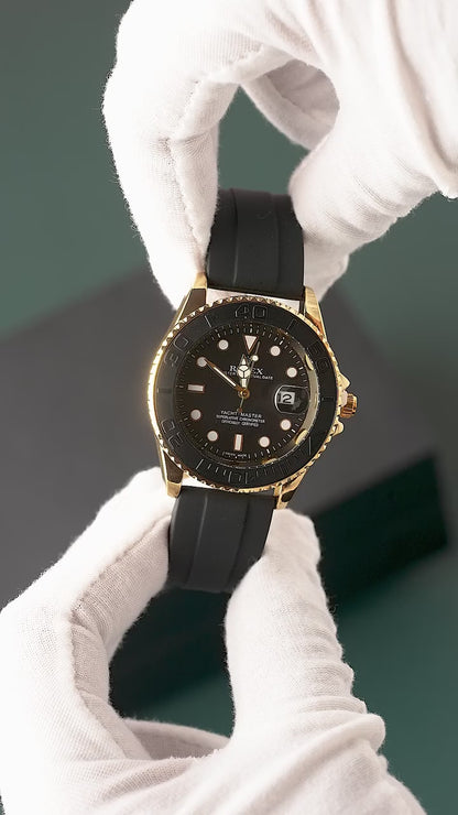 Rolex Yacht-Master Black Dial Everose Gold Oysterflex Strap Watch