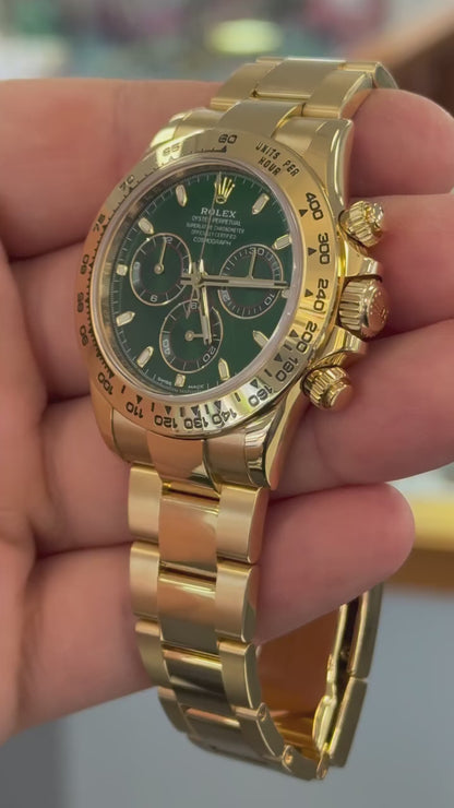 Rolex Cosmograph Daytona Green Dial Oyster Gold Chronograph Watch
